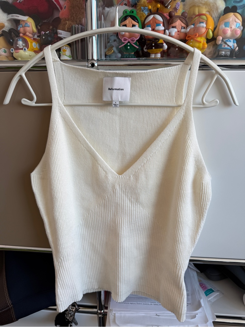 Reformation Peony Cream Ribbed V-Neck Tank Top